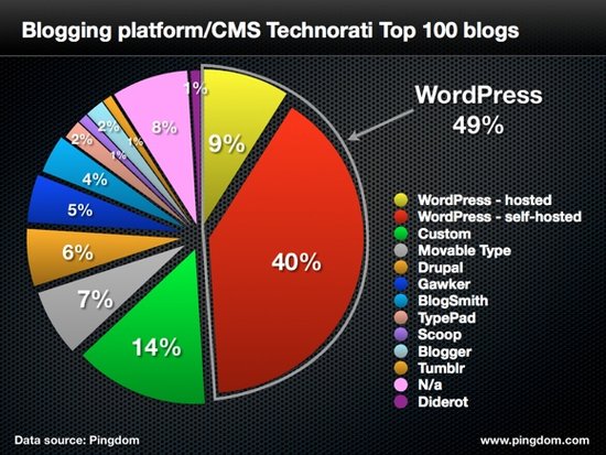 全球100大博客网站中49%使用WordPress服务